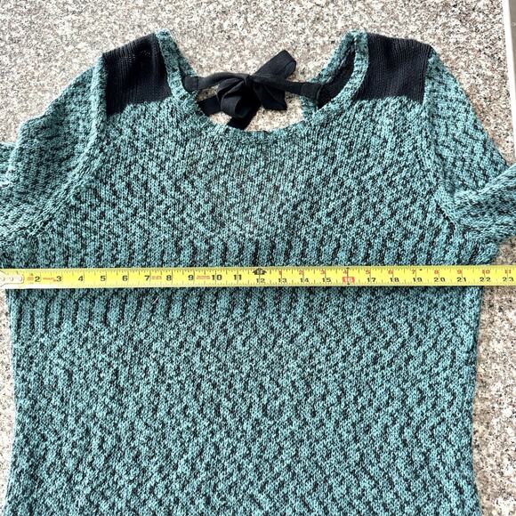 Maurices Sweater Crochet Knit Dress Sz 2 Teal Blue Tunic Long Sleeve Bow Back - Picture 15 of 15